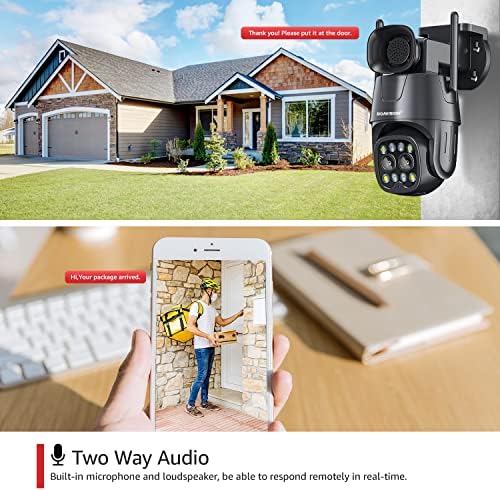 Boavision 2K מצלמות אבטחה אלחוטיות חיצוניות, 360 ° תצוגה עדשה כפולה PTZ WiFi מצלמת IP אבטחה בית חיצוני AI מעקב