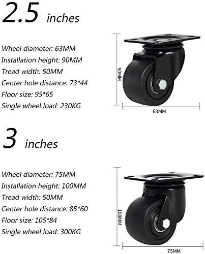 HTLLT גלגלים מתגלגלים מעשיים 1.5/2/2.5/3 אינץ 'כבד גלגל אוניברסלי ניילון עמיד ללבוש גלגל 4 חבילה, אוריינטציה
