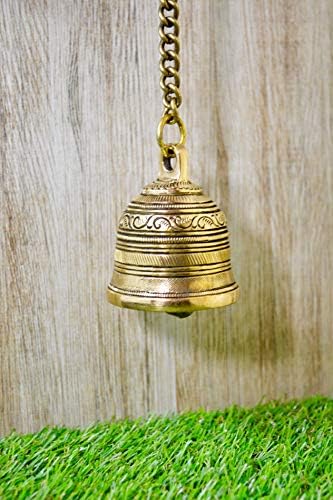 Aakrati Vintage Matte Wall Bell Bell עם שרשרת פליז וו לשערים, בית, משרד ומקדש