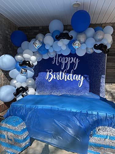 רויאל כחול שמח יום הולדת רקע מבוגרים מאן בני מסיבת יום הולדת באנר כסף גליטר כתמים צילום רקע שולחן