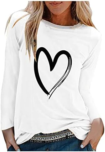 סתיו קיץ למעלה חולצת טי עבור בנות 2023 בגדי טרנדי ארוך שרוול צווארון עגול כותנה לב גרפי טרקלין צנוע