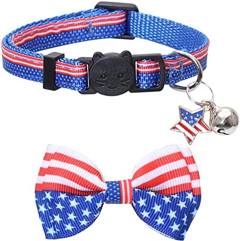 אמריקאי דגל חתול צווארון עם פעמון עניבת פרפר כוכב הבדלני מתכוונן עבור 4 ביולי עצמאות יום