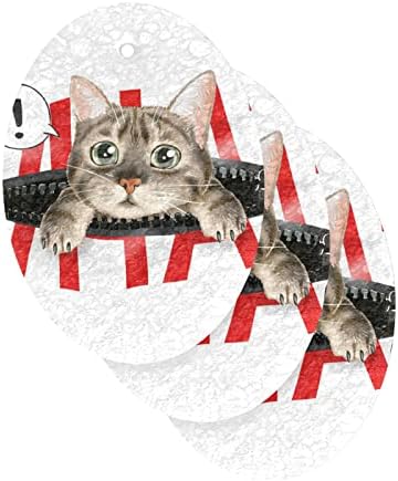 Alaza חתול חמוד בכיס רוכסן עם איזה ספוג טבעי מטבח תאית ספוגי תאית למנות שטיפת אמבטיה וניקוי משק בית, שאינו