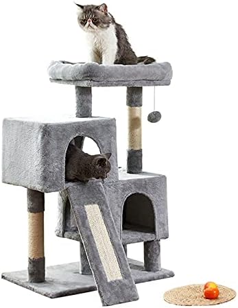 חתול עץ חתול מגדל, 34.4 סנטימטרים חתול עץ עם גירוד לוח, 2 יוקרה דירות, חתול עץ בית, יציב וקל