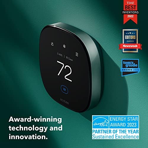Ecobee Smart Thermostat Premium עם Siri ו- Alexa ובנוי במוניטור באיכות אוויר וחיישן חכם עם SmartSensor