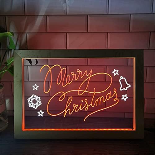 DVTEL חג מולד שמח שלט ניאון, אורות לילה לעיצוב מסיבות אורות ניאון USB עם מסגרת עץ, שלט זוהר תלוי קיר, 42x32