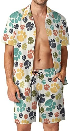 כלבים מקסימים גברים כפות 2 חלקים הוואי סט מכפתור חולצות שרוול קצר מכנסי חוף מכנסיים רופפים טייס אימונית