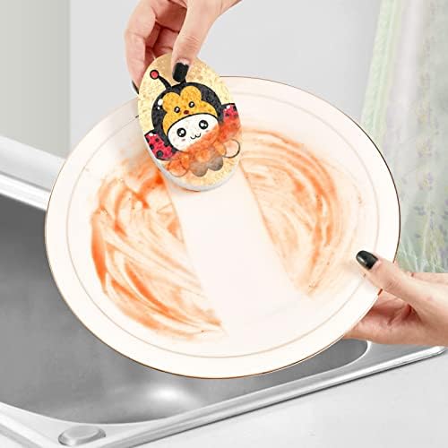 Alaza Cartoon Cartoon Ladybug Kawaii Spogges טבעי מטבח תאית ספוג למנות שטיפת חדר אמבטיה וניקוי משק בית,