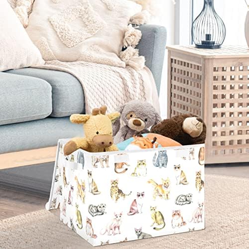 קופסאות אחסון מתקפלות של קטאקו עם מכסים חתולים חמודים של מכסים חמודים חמודים פחי אחסון בדים גדולים