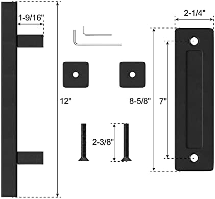 Winsoon 6.6ft עתיק יחיד הזזה דלתות חומרה חומרה ערכת מסלול שחור עם ידיות דלתות 12 אינץ