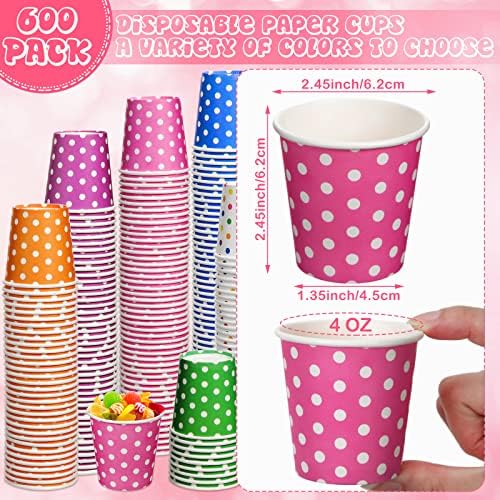 MIMOROU 600 חבילה 4OZ כוסות נייר נייר רב -צבעוני כוסות חד פעמיות, כוסות שטיפת פה משקה חד פעמי
