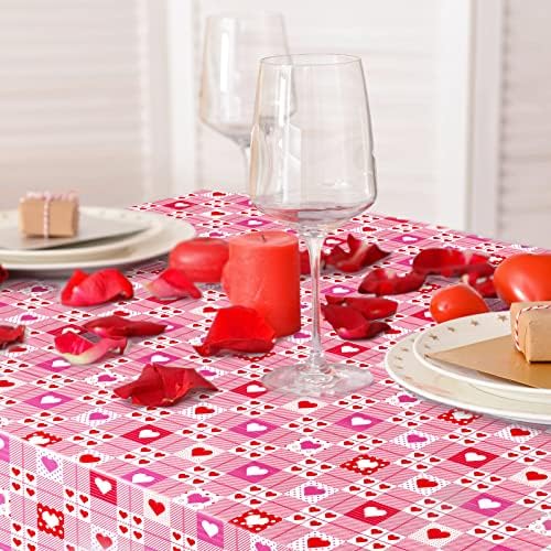 קג ' איה 3 חתיכות מפות שולחן חד פעמיות ליום האהבה אהבת לב מפת שולחן פלסטיק משובץ מלבן בד שולחן ורוד משובץ עמיד