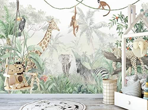 ספארי תמונה טפט ג 'ונגל בעלי חיים ילדים ילדי חדר שינה משתלת קיר קיר 366 סמ 254 סמ צבעי מים קיר קישוט נייר