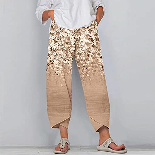 מכנסי טיול קסילוצ'ר נשים מכנסי המותניים הדפסים מזדמנים ארוכים גברת מכנסיים רחבים מכנסי רגל פרחים