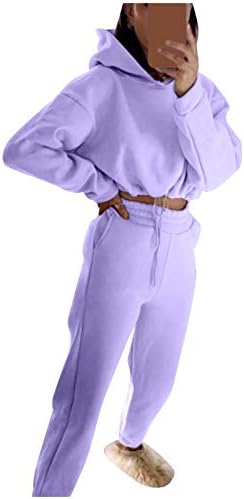 צבע סולידי מזדמן לנשים חליפות מכנסיים עם שרוולים ארוכים מכנסיים תלבושות עם סוודרים עם גופיות ברדס לנשים