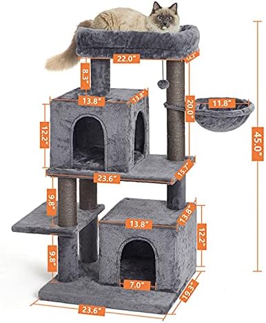 45 סנטימטרים רב-רמת חתול מגדל, חתול מגדל, רב-רמת חתול עץ לחתולים גדולים, עם ערסל & סיסל-מכוסה מגרד הודעות,
